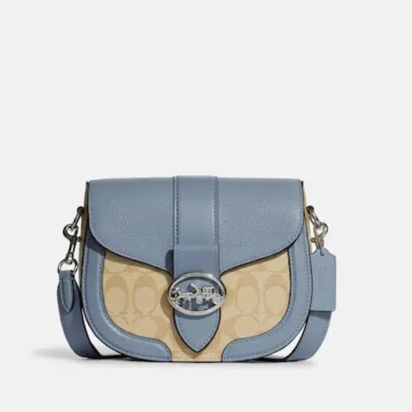 Coach Handbags - Coach Georgie Saddle Bag In Signature Canvas Light Khaki / Marble Blue